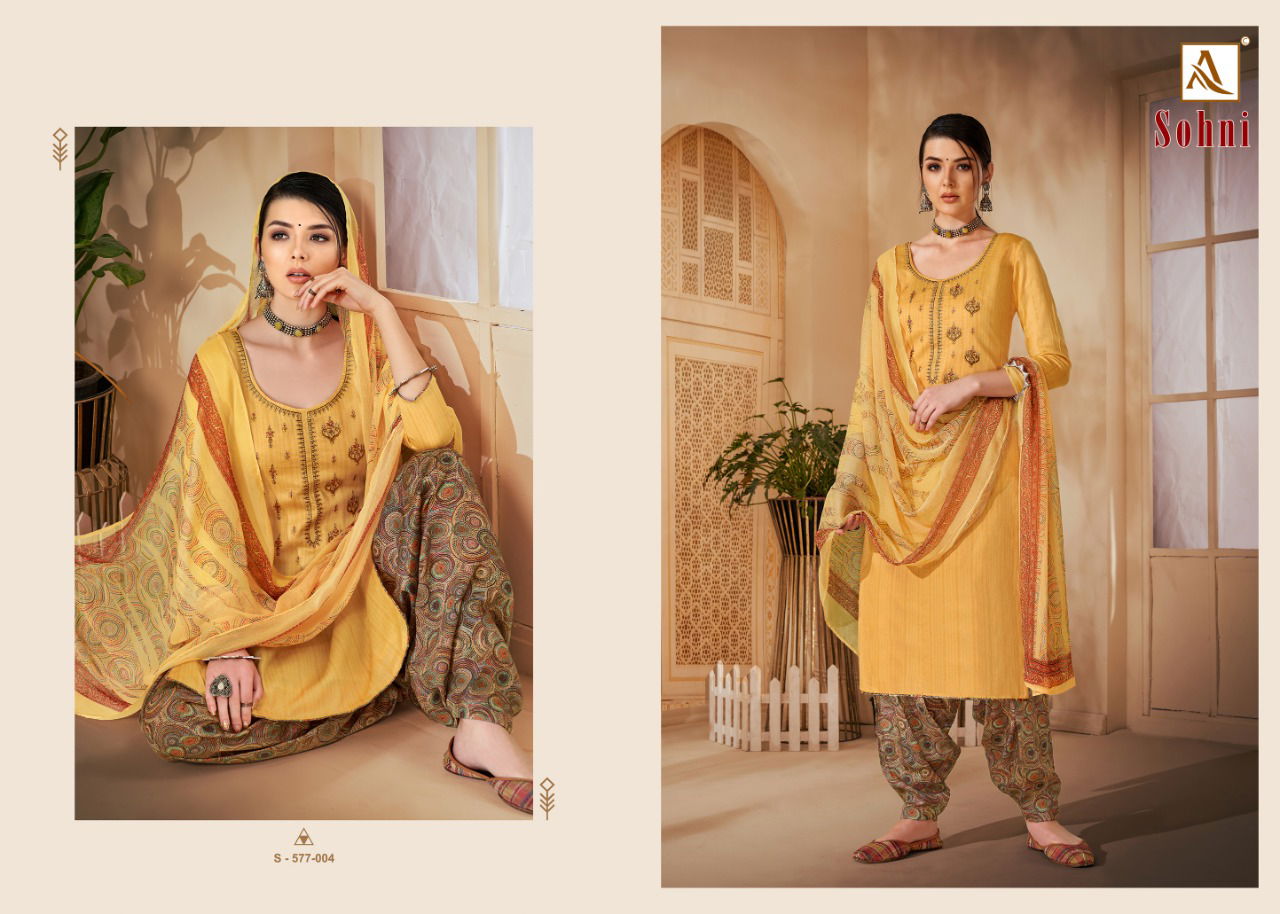 Alok Sohni 2 Pure Jam Cotton Self Print With Latest Fancy Embroidery Dress Material Available Full Set At Wholesale Rate